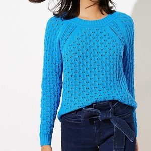 Azure blue pointelle knit sweater